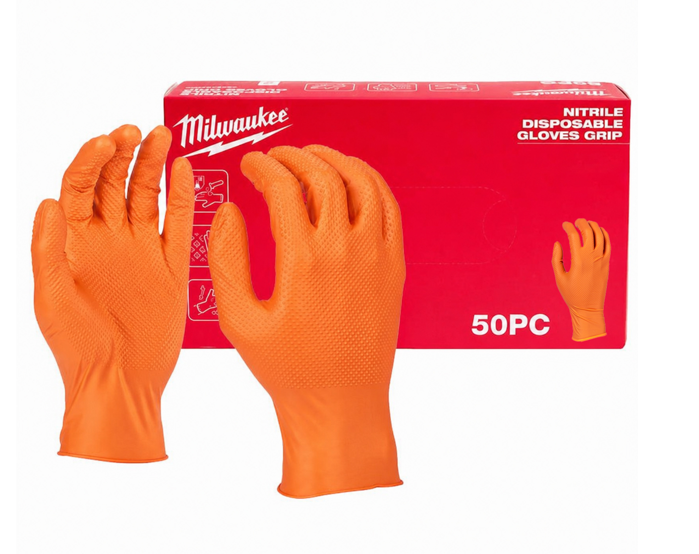Milwaukee 4932501905 Nitrile Orange Disposable Gloves - 8/M 50pc